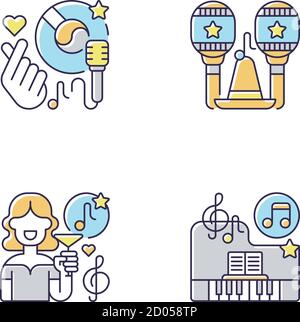 Party Songs Ideen RGB-Farbsymbole gesetzt Stock Vektor