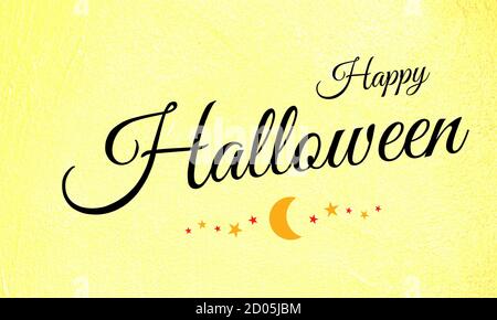 Skizzierte Schriftzug Happy Halloween auf gelbem Hintergrund. Halloween Schriftzug Typografie Druck. Vorlage für Print, Poster, Banner oder Design. Stock Vektor