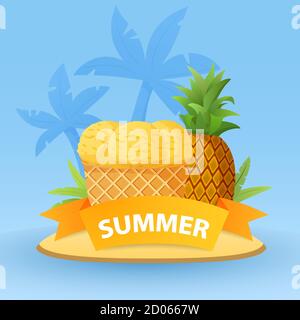 Tropische Früchte Ananas Eis Bälle. Realistischer Illustrationsvektor. Stock Vektor