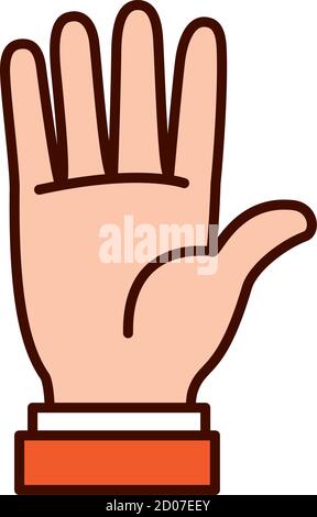 Offenes Hand-Symbol über weißem Hintergrund, Linien- und Füllstil, Vektordarstellung Stock Vektor