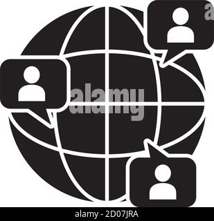 Menschen globales Netzwerk Symbol über weißem Hintergrund, Silhouette Stil, Vektor-Illustration Stock Vektor