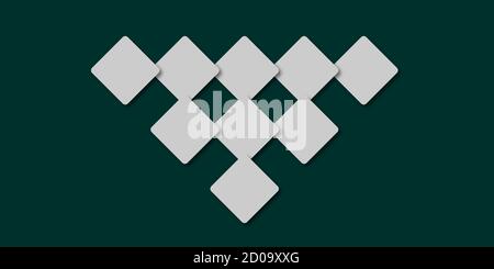 Weiße 3D-Quadrate auf dunkelgrünem Hintergrund Stockfoto