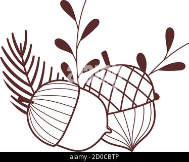 Happy Thanksgiving Tag, Eichel und Kiefer Kegel Feier Linie Stil Vektor Illustration Stock Vektor