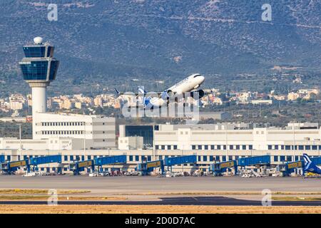 Athen, Griechenland - 22. September 2020: Aegean Airlines Airbus A320neo am Flughafen Athen in Griechenland. Airbus ist ein europäischer Flugzeughersteller b Stockfoto