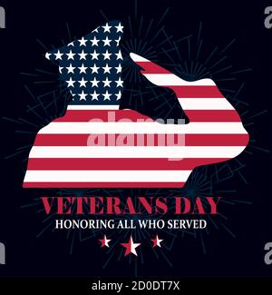 Happy Veterans Tag, Soldat salutieren geformt amerikanischen Flagge Vektor Illustration Stock Vektor