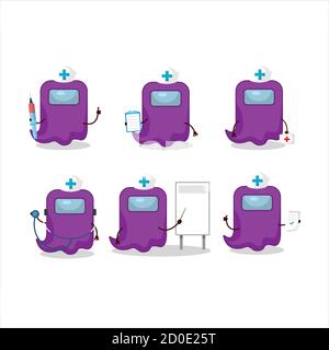 Arzt Beruf Emoticon mit Geist unter uns lila Zeichentrickfigur Stock Vektor