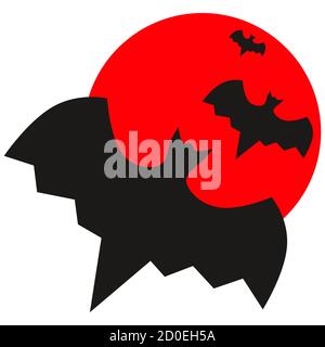 Halloween Vektor-Illustration Fledermäuse fliegen zu rotem Mond auf einem Schwarzer Hintergrund Stock Vektor