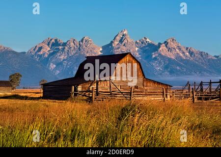 Klassische Ansicht des Reed Moulton Barn, Grand Teton National Park, Wyoming, USA Stockfoto