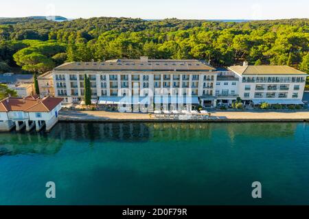 Luftaufnahme von Hotels auf den Brijuni Inseln, Kroatien Stockfoto