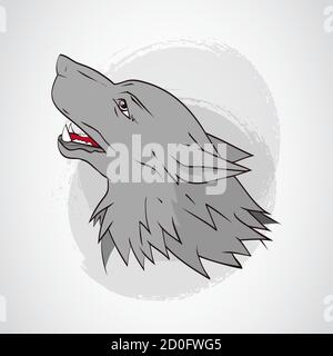 Vektor-Illustration mit Wolfskopf. Heulender Wolf. Farbig. Stock Vektor