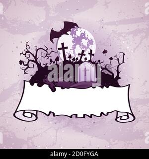 Vektor Halloween Illustration auf Grunge Hintergrund mit alten zerrissenen Banner mit Platz für Ihren Text. Cartoon-Stil. Stock Vektor