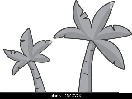 Tropische Landschaft mit zwei Palmen. Im flachen Stil ein Vektor. Stock Vektor