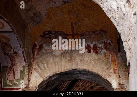 Fresken im Inneren einer alten byzantinischen Kirche St. Nikolaus. Die Kirche befindet sich in der modernen Stadt Demre, Provinz Antalya, Türkei Stockfoto