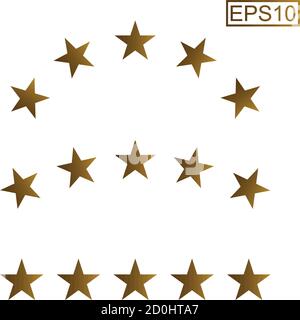 Satz von Gold Star flach Symbol, Sternrate, Ranking, Bewertung Stern ein bis fünf Sterne Kurve isoliert auf weißem Hintergrund Stock Illustration Stock Vektor