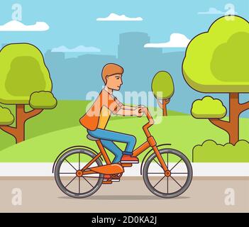 Junger Kerl reitet ein Fahrrad im öffentlichen Park in der Stadt.man Radfahrer. Stock Vektor