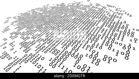 Digitalisierung. Abstrakter schwarz-weißer binärer Codierungshintergrund mit 0 und 1 Stellen. Vektorgrafiken mit Perspektive Stock Vektor