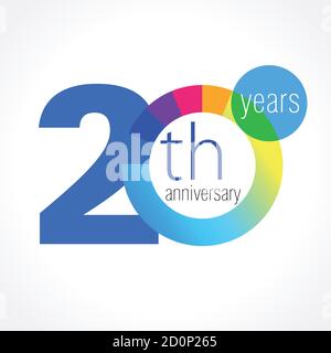 20 Jahre altes rundes Logo. Jubiläumsjahr der 20. Vektor-Diagramm-Vorlage Medaille. Geburtstag Grüße Kreis feiert. Zahlen feiern. Farbenfroh Stock Vektor