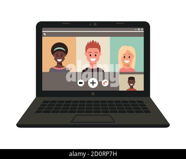 Menschen sprechen miteinander auf einem Computerbildschirm. Über das Internet. Lernen zu Hause. Remote. Konferenzvideoanruf, Arbeit zu Hause Stock Vektor