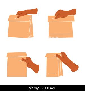 Paket, Lebensmittel-Box, Fast Food, chinesisches Essen. Hält ein Paket in der Hand. Vektorgrafik Stock Vektor