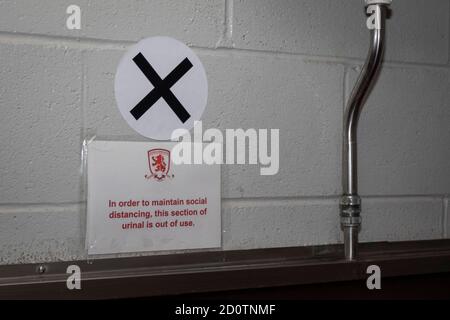 3. Oktober 2020; Riverside Stadium, Middlesbrough, Cleveland, England; English Football League Championship Football, Middlesbrough gegen Barnsley; Corona Virus Einschränkungen im Stadion Stockfoto