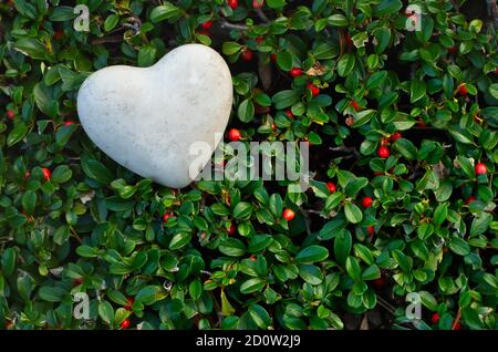 Herz auf Stein liegt auf Grab, Bodenabdeckung, Grabschmuck, Stuttgart, Baden-Württemberg, Deutschland, Europa Stockfoto