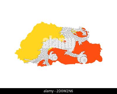 Flagge in Form des geographischen Landes, Bhutan, Südasien, Asien Stockfoto