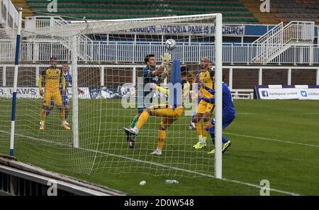 Erste Halbgoalmouth-Action während des Vanarama National League-Spiels zwischen Hartlepool United und Aldershot Town im Victoria Park, Hartlepool am Samstag, 3. Oktober 2020. (Quelle: Christopher Booth © MI News)   MI Newsl Quelle: MI News & Sport /Alamy Live News Stockfoto