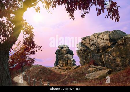 Teufelsmauer, Teufelsmauer, Felsformation in Sachsen-Anhalt, Harz, Deutschland. Stockfoto