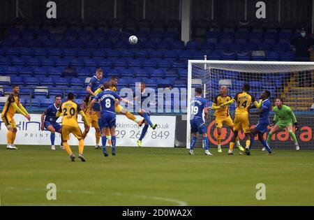 Erste Halbgoalmouth-Action während des Vanarama National League-Spiels zwischen Hartlepool United und Aldershot Town im Victoria Park, Hartlepool am Samstag, 3. Oktober 2020. (Quelle: Christopher Booth © MI News)   MI Newsl Quelle: MI News & Sport /Alamy Live News Stockfoto