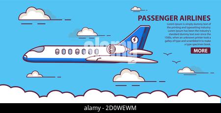 Jet-Flugzeug. Passagierfluggesellschaften. Verkehrsflugverkehr. Stock Vektor