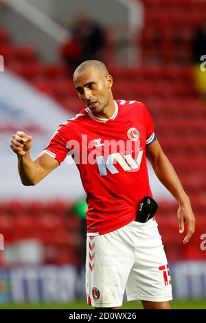 London, Großbritannien. Oktober 2020. Darren Pratley von Charlton Athletic feiert am 3. Oktober 2020 ein klares Blatt beim Spiel der EFL Sky Bet League 1 zwischen Charlton Athletic und Sunderland im Valley, London, England. Foto von Carlton Myrie. Nur redaktionelle Verwendung, Lizenz für kommerzielle Nutzung erforderlich. Keine Verwendung bei Wetten, Spielen oder Veröffentlichungen einzelner Vereine/Vereine/Spieler. Kredit: UK Sports Pics Ltd/Alamy Live Nachrichten Stockfoto