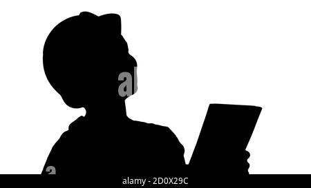Silhouette Frau Bauingenieurin mit einem Tablet-Computer ein Stockfoto