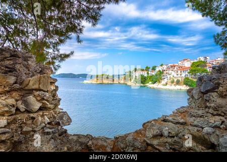 Die Altstadt von Chora auf der Insel Skiathos, Griechenland Stockfoto