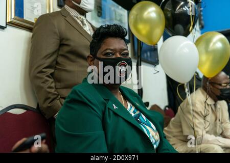 New York, Usa. Oktober 2020. Bronx District Attorney Darcel Clark nimmt am 3. Oktober 2020 an der Geburtstagsfeier von Reverend Al Sharpton im NAN-Hauptquartier in New York Teil. (Foto von Lev Radin/Sipa USA) Quelle: SIPA USA/Alamy Live News Stockfoto