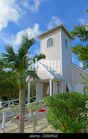 Kirche in Half Moon Cay, kleine Insel San Salvador, Bahamas. Half Moon Cay ist eine Privatinsel im Besitz von Holland America Line auf den Bahamas. Stockfoto