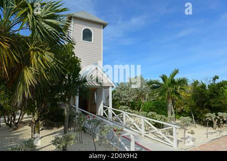 Kirche in Half Moon Cay, kleine Insel San Salvador, Bahamas. Half Moon Cay ist eine Privatinsel im Besitz von Holland America Line auf den Bahamas. Stockfoto