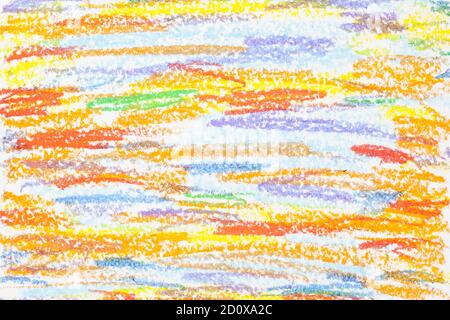 Crayon Scribble Hintergrund von verschiedenen Farben. Horizontale Wachsmalstifte. Farbenfrohe Textur Stockfoto