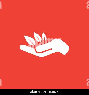 Blatt-in-Hand-Symbol auf rotem Hintergrund. Rote Flache Vektorgrafik. Stock Vektor