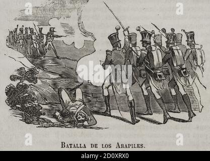 Guerra de la Independencia Española (1808-1814). Batalla de los Arapiles (22 de julio de 1812). Combat que tuvo lugar en la localidad de Arapiles, al sur de Salamanca, entre los ejércitos aliados de España, Inglaterra y Portugal, al mando del General Arthur Wellesley, Primer Duque de Wellington (1769-1852), contra las tropas napoléonicas mandadas por el mariscal Marmont, las cuales salieron derrotadas. ESTA derrota francesa supuso un duro golpe para las pemensiones de Napoleón de invadir Portugal, dado que impedía instalar las Basen y arsenales que eran necesarios para llevar a cabo la invas Stockfoto
