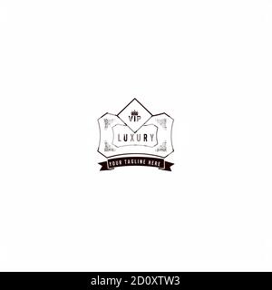 Royal Marke und Luxus Marke Illustration Vektor Logo Design alten König Zeichen und Symbole Premium Luxus vip Hotel Symbol. Stock Vektor