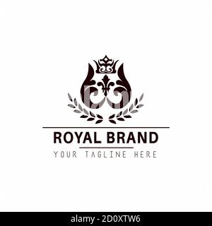 Royal Marke und Luxus Marke Illustration Vektor Logo Design alten König Zeichen und Symbole Premium Luxus vip Hotel Symbol. Stock Vektor