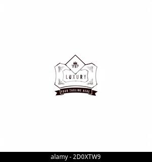 Royal Marke und Luxus Marke Illustration Vektor Logo Design alten König Zeichen und Symbole Premium Luxus vip Hotel Symbol. Stock Vektor