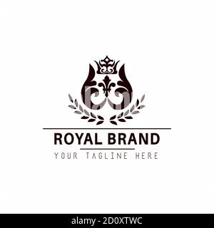 Royal Marke und Luxus Marke Illustration Vektor Logo Design alten König Zeichen und Symbole Premium Luxus vip Hotel Symbol. Stock Vektor