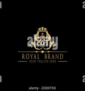 Royal Marke und Luxus Marke Illustration Vektor Logo Design alten König Zeichen und Symbole Premium Luxus vip Hotel Symbol. Stock Vektor