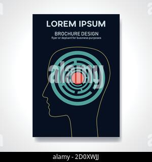 Psychische Komplikationen, Probleme und Ängste. Psychologische Lösungen. Labyrinth im Kopf. Retro-Vektorhintergrund. Abstrakte Designvorlage für b Stock Vektor
