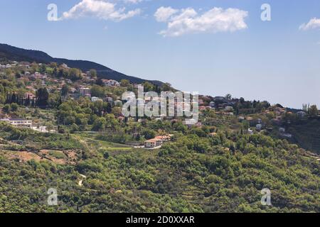 Blick auf Portaria Dorf, Pelio, Griechenland. Stockfoto