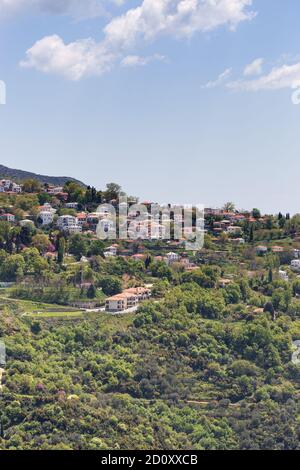 Blick auf Portaria Dorf, Pelio, Griechenland. Stockfoto