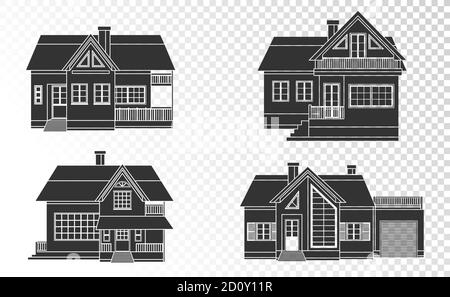 Vektor-Satz von Häusern linear. Schwarze Silhouette. Stock Vektor