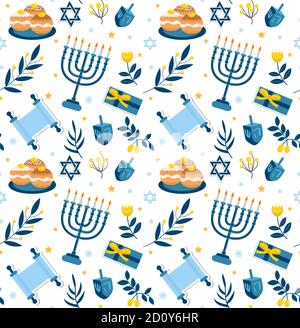 Happy hanukkah nahtloses Muster. Chanukkah jüdischen Feiertag wiederholende Textur, endlose Hintergrund. Vektorgrafik Stock Vektor