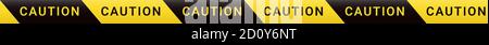 Sperrband. Begrenzungslinie. Gelbes und schwarzes Sperrband. Baugrenze Stock Vektor